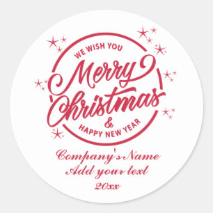 Sticker Rond Joyeux Noël et Bonne Année, Typographie Rouge