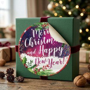 Sticker Rond Joyeux Noël et Bonne Année Vœux de Fêtes
