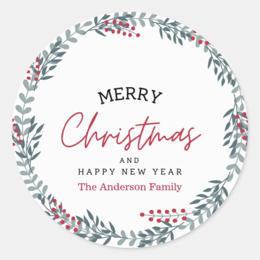 Sticker Rond Joyeux Noël Et Joyeuse couronne du Nouvel An (Devant)