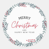 Sticker Rond Joyeux Noël Et Joyeuse couronne du Nouvel An (Devant)