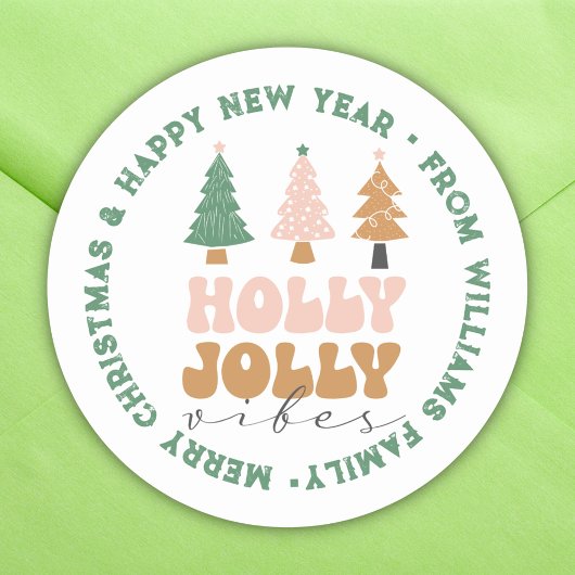 Sticker Rond Joyeux Noël et nouvelle année de typographie verte