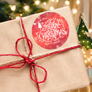 Sticker Rond Joyeux Noël étoilé rouge