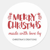 Sticker Rond Joyeux Noël Fabriqué avec Amour Rond Classique Sti (Devant)