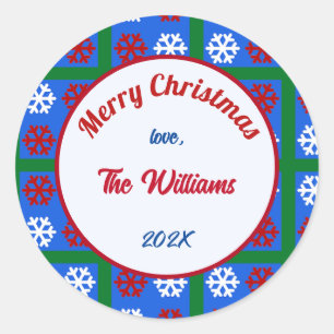 Sticker Rond Joyeux Noël Famille American Snowflakes