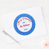 Sticker Rond Joyeux Noël Famille Carrelage Bleu (Enveloppe)