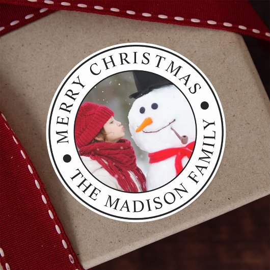 Sticker Rond Joyeux Noël Famille Photo Holiday