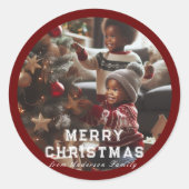 Sticker Rond Joyeux Noël Famille Photo Retro Rouge (Devant)