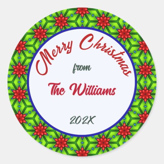 Sticker Rond Joyeux Noël Famille Rouge et Vert (Devant)