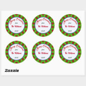 Sticker Rond Joyeux Noël Famille Rouge et Vert (Feuille)
