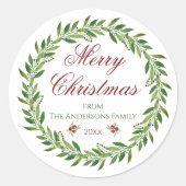 Sticker Rond Joyeux Noël Famille Wreath d'hiver (Devant)