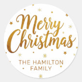 Sticker Rond Joyeux Noël Faux Gold Décontracté Script Flocon de (Devant)