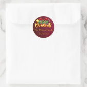Sticker Rond Joyeux Noël | Faux Gold sur Red Décontracté Script (Sac)
