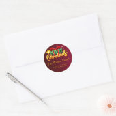 Sticker Rond Joyeux Noël | Faux Gold sur Red Décontracté Script (Enveloppe)