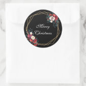 Sticker Rond Joyeux Noël faux or fleurons d'hiver rouge (Sac)