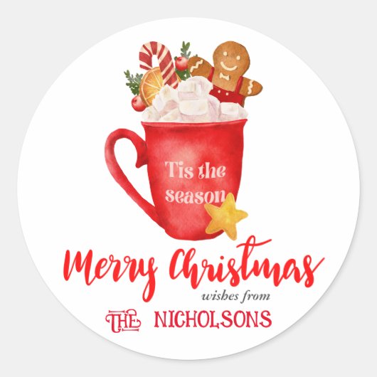 Sticker Rond Joyeux Noël Festif Marshmelllow Cup Cookie (Devant)