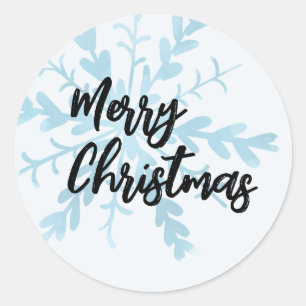 Sticker Rond Joyeux Noël Flocon de Neige Bleu Mignon