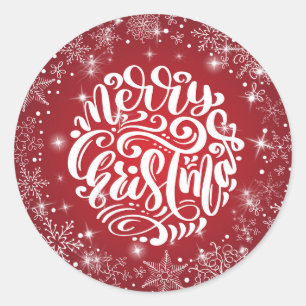 Sticker Rond Joyeux Noël Flocon de neige rouge Étincelle