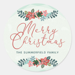 Sticker Rond Joyeux Noël Floral Aquarelle