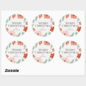 Sticker Rond Joyeux Noël Floral Crème Blanc Vacances (Feuille)