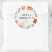 Sticker Rond Joyeux Noël Floral Crème Blanc Vacances (Sac)