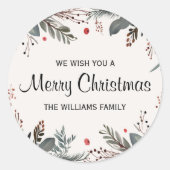 Sticker Rond Joyeux Noël Floral Salutation (Devant)