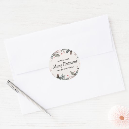 Sticker Rond Joyeux Noël Floral Salutation (Enveloppe)