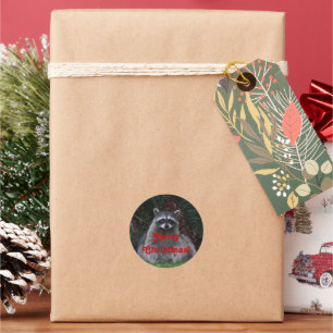 Sticker Rond Joyeux Noël Forest Raccoon Photo