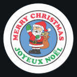 Sticker Rond Joyeux Noel French Christmas Père Noël<br><div class="desc">Sticker rond Joyeux Noel French Christmas Père Noël. Dites "Joyeux Noël" en français avec ces stickers rouges Père Noël de fête caricaturale. Idéal pour toute fête de Noël française. Enfants et adultes français seront mis dans l'esprit de vacances avec ce design mignon. Idéal pour un cadeau ou un cadeau de...</div>