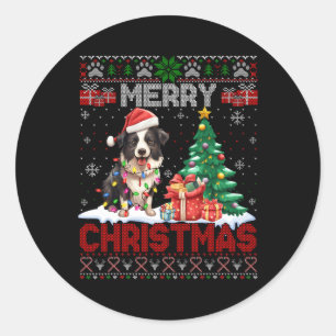 Sticker Rond Joyeux Noël Frontière Collie Amoureux de les chien