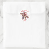 Sticker Rond Joyeux Noël Funny Père Noël équitation Dinosaur (Sac)