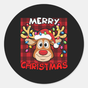 Sticker Rond Joyeux Noël Funny Reindeer Famille Xmas