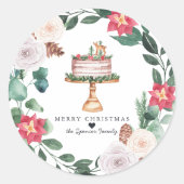 Sticker Rond Joyeux Noël | Gâteau de vacances Floral Wreath (Devant)