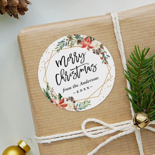 Sticker Rond Joyeux Noël géométrique Poinsettia