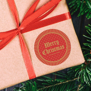 Sticker Rond Joyeux Noël géométrique rouge classique