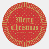 Sticker Rond Joyeux Noël géométrique rouge classique (Devant)