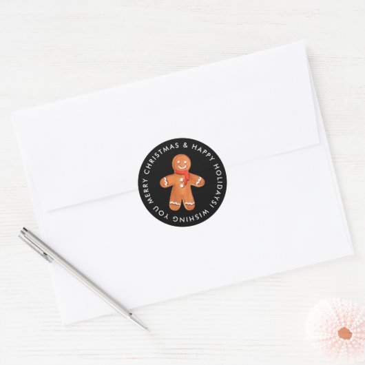 Sticker Rond Joyeux Noël Gingerbread Cookie Custom (Enveloppe)