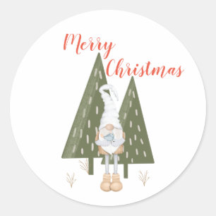 Sticker Rond Joyeux Noël Gnome Arbres scandinaves