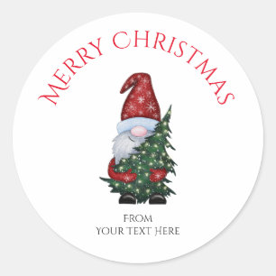 Sticker Rond Joyeux Noël Gnome Avec Parties scintillant Arbre d