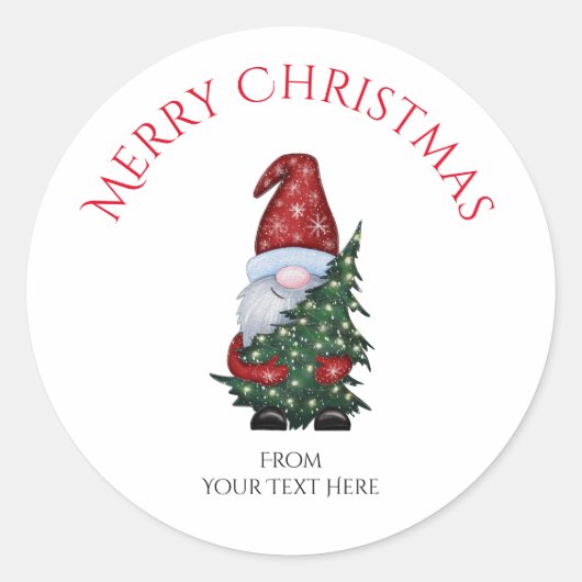 Sticker Rond Joyeux Noël Gnome Avec Parties scintillant Arbre d (Devant)