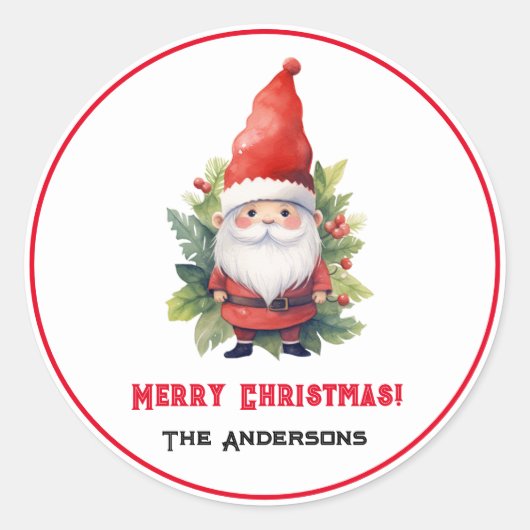 Sticker Rond Joyeux Noël Gnome Custom (Devant)