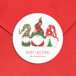 Sticker Rond Joyeux Noël Gnomes mignons Personnalisé