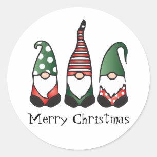 Sticker Rond Joyeux Noël Gnomes Rouge Vert