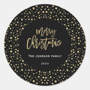 Sticker Rond Joyeux Noël Gold Black Parties scintillant Points