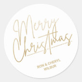 Sticker Rond Joyeux Noël Gold Script en blanc (Devant)