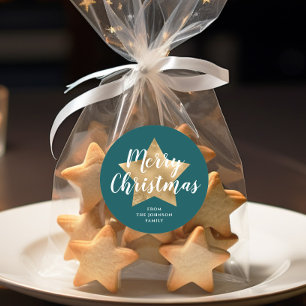 Sticker Rond Joyeux Noël Gold Star Green