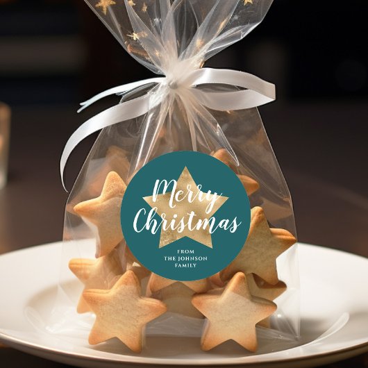 Sticker Rond Joyeux Noël Gold Star Green