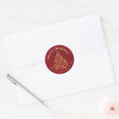 Sticker Rond Joyeux Noël! Golden Lights Tree sur Crimson Red (Enveloppe)