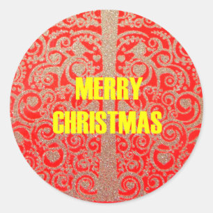Sticker Rond Joyeux Noël Golden Red Parties scintillant Hearts