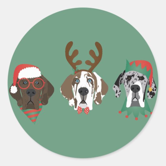 Sticker Rond Joyeux Noël Grands Chiens Danois (Devant)