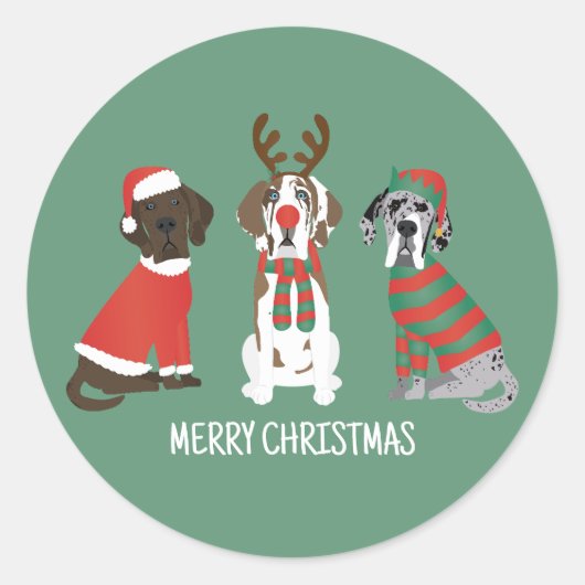 Sticker Rond Joyeux Noël Grands Chiens Danois (Devant)